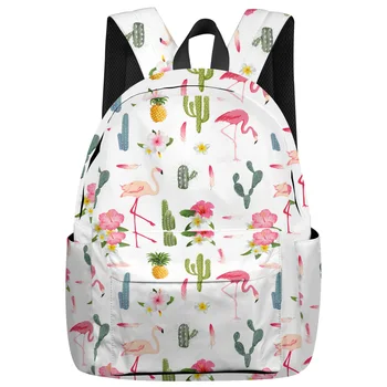 

Nordic Flamingo And Cactus Pineapple Backpack College Students Laptop Backpack Book Bag Casual School Bag
