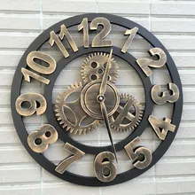 20 дюймов ручной работы негабаритных 3D Ретро деревенские настенные часы гостиная декоративная большая шестерня деревянные винтажные большие настенные часы подарок