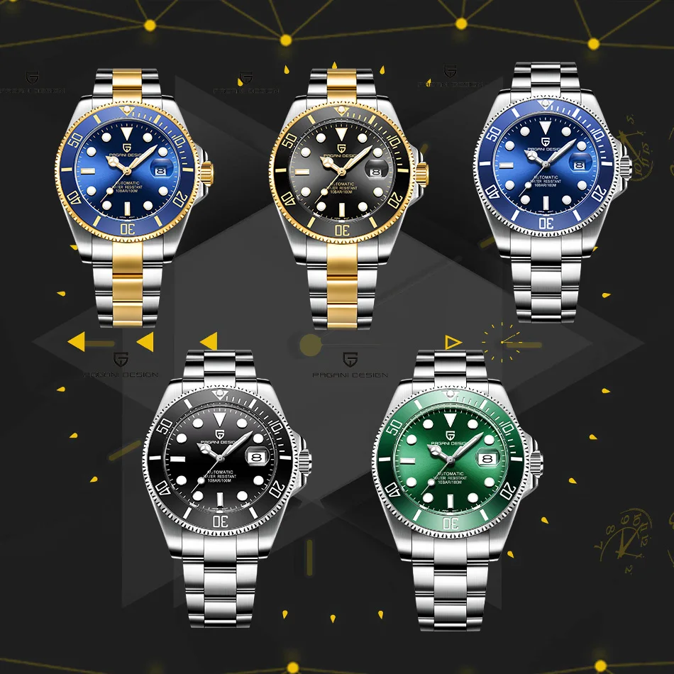 PAGANI Дизайн мужские часы лучший бренд Роскошный Сапфир 100 м водонепроницаемый Seiko для бега часы Мужские автоматические механические наручные часы