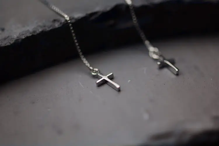 Buyee Kreuz-Ohrring aus 925er-Sterlingsilber, langer Ohrdraht, süßer baumelnder Quasten-Ohrring für Damen und Mädchen, modischer edler Schmuck – Detail 5