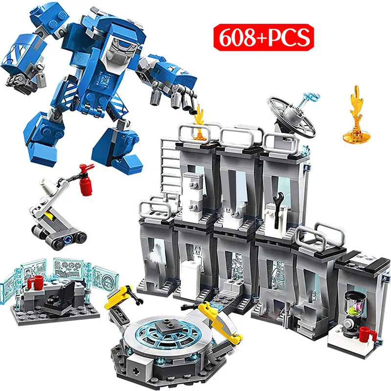 

608PCS Marvel Avengers Infinity War Endgame Building Block Legoinglys Super Hero Iron Man Battle Suit Laboratory Toys for Kids