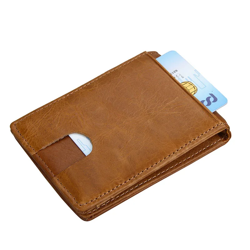Зажим для денег для мужчин и женщин роскошный подлинный короткий тонкий RFID Блокировка двойные кредитные карты передний карман кошелек