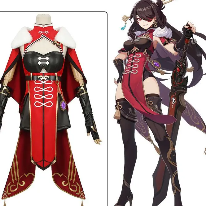 

HoYoverse Game Genshin Impact Cosplay Costume Beidou Cosplay Costume Female Black Red Costume Christmas Dress Cloak Full Set