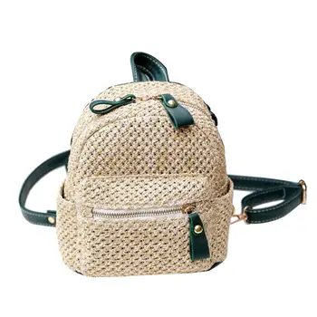 

2020 Fashion Travel Women Small Weave Straw Zipper Small Backpack Tote Shoulder Bag
