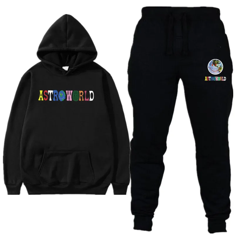 ASTROWORLD/Новинка, брендовый спортивный костюм, модные мужские спортивные толстовки, комплекты из двух предметов, флисовая плотная Толстовка+ штаны спортивный костюм для мужчин