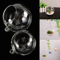 1Pcs Clear Glass Ball Globe Shape Terrarium Ball Flower Hanging Planter Terrarium Container Landscape Ornament Garden Decor