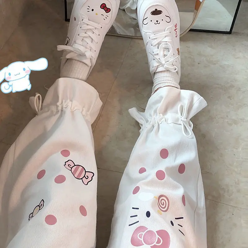 White Cartoon Pants Fashion Girl Harajuku Cute Amine Pants Female Student Casual Funny Straight Summer Kawaii High Street Pants 2