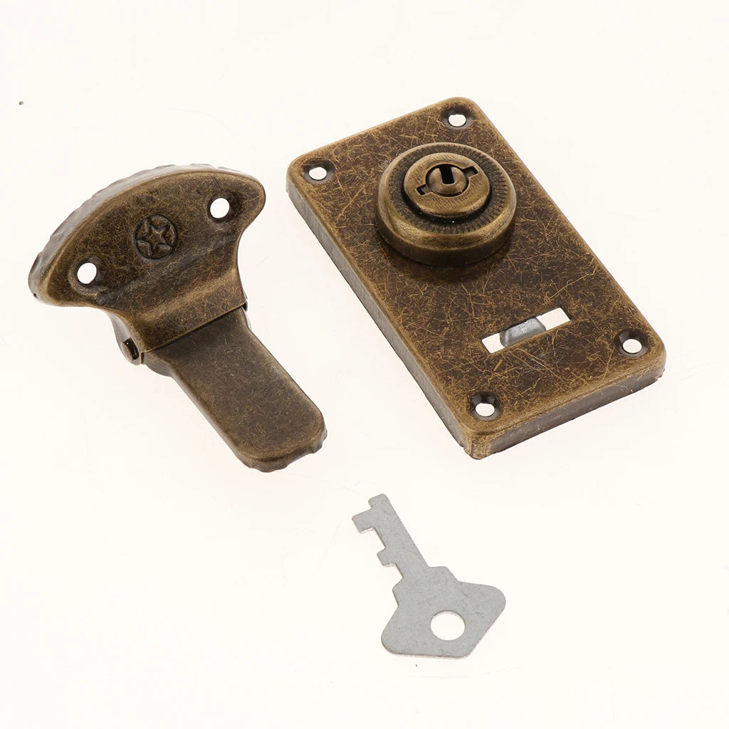 Small Door Lock Buckle Home Cabinet Closet Drawer Trunk Box Latch Bolt Locker with Key, Keyed Locker Lockset