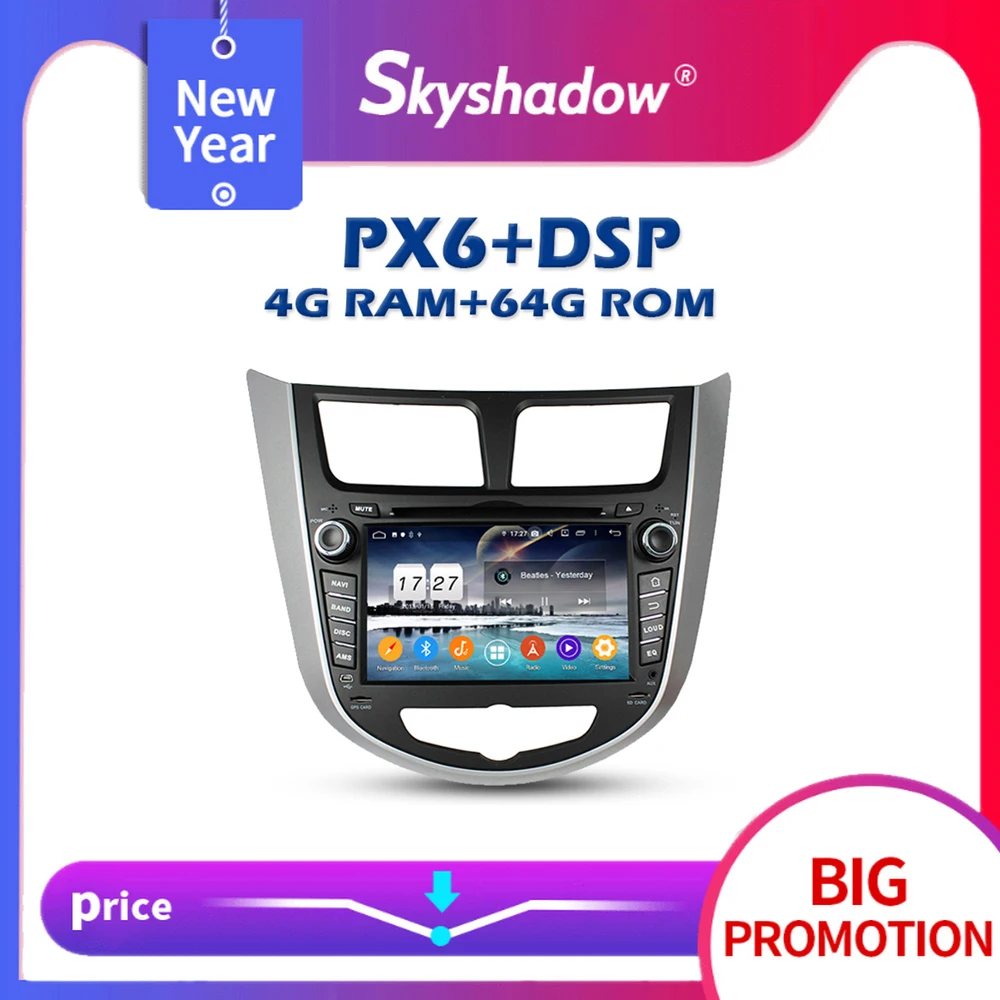 Автомобильный DVD-плеер PX6 DSP Android 10 0 4 Гб + 64 ГБ GPS карта RDS радио Wi-Fi Bluetooth 5 для Hyundai Verna