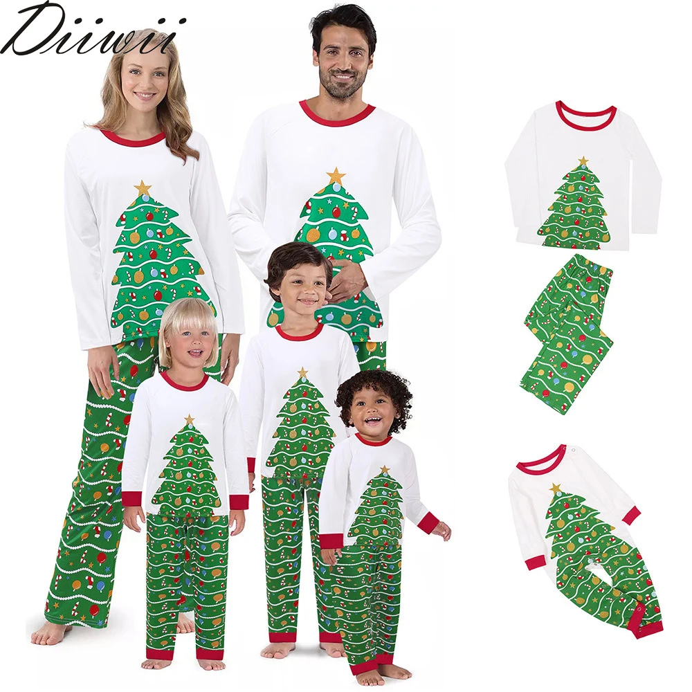 

DiiWii Hot Style Christmas Tree Printed Christmas Dress Family Pajama Parent Child