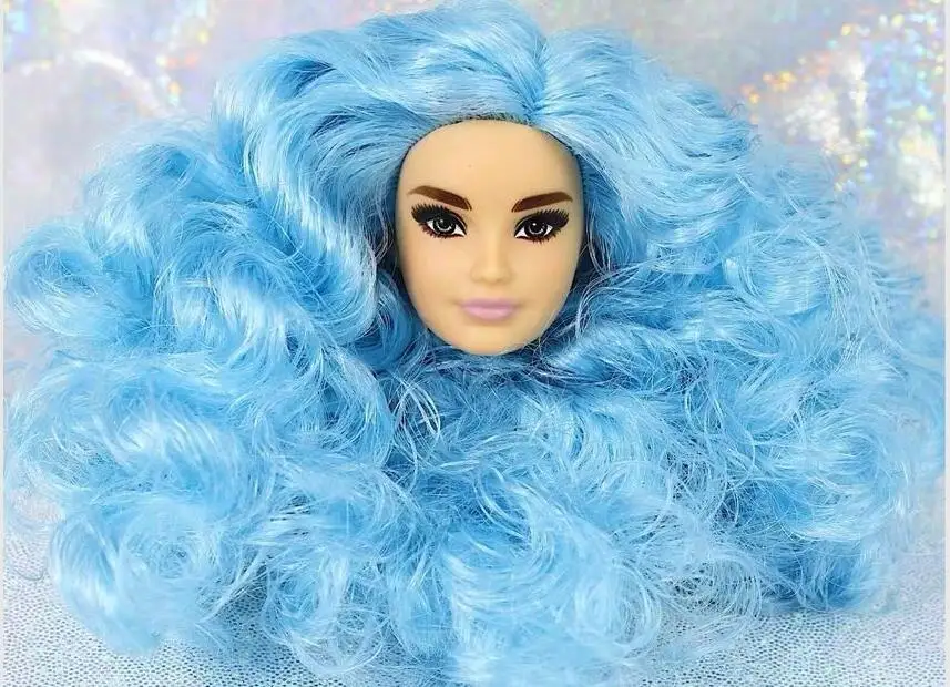 Редкая коллекция кукольных головок Asia Face Blady Lady Red Hair No Hair Heads аксессуары для куклы принцесса принц головок игрушка часть подарок для девочки - Цвет: blue hair