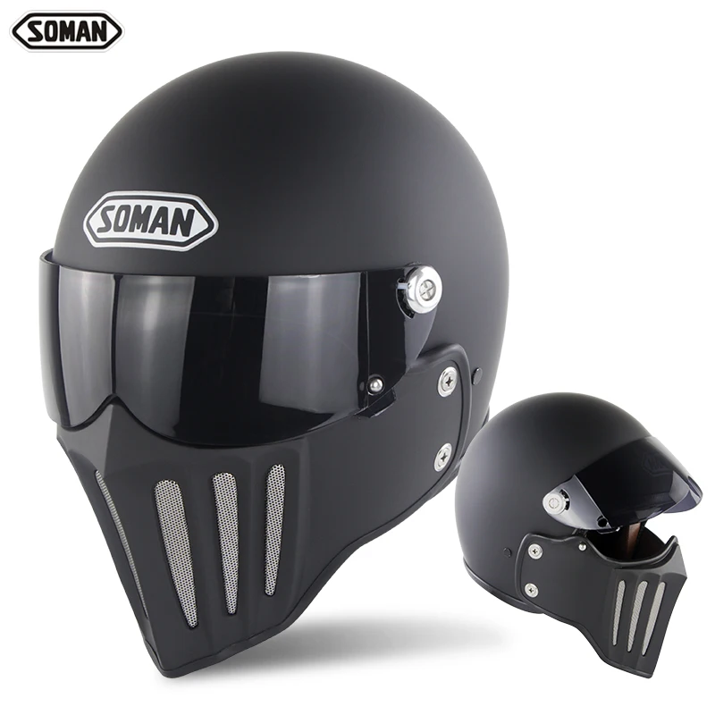 SOMAN Casco Moto Vintage integrale Black Cafe Racer caschi Knight Chopper  Casco Moto fibra di vetro Bobber Capacetes|Helmets| - AliExpress