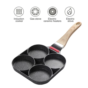 

Restaurant Kitchen Home Omelet Pan Long Handle Frying Pot Burger Eggs Ham 4 Hole Cake Maker Aluminium Alloy Non Stick Cooking