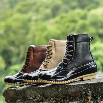 

2019 cross border new warm duck hunting leather boots cold proof waterproof Plush thickened cotton shoes hiking outdoor travel