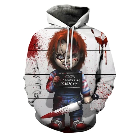 New to the horror movie role-playing doll Chucky Fashion men's hoodie 3D printed clown casual couple hooded sweatshirt pullover - Цвет: WY641