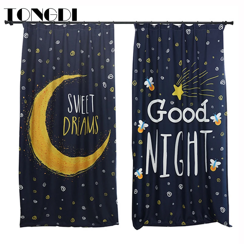 

TONGDI Eco-friendly Digital Print Children Blackout Curtain Cartoon Elegant Good Night Moon Star Decor For LivingRoom Bedroom