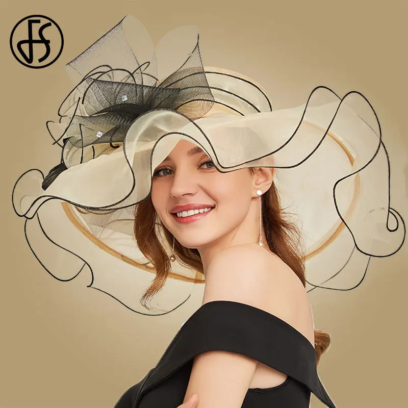 Elegant Women's Wide Brim Beige Organza Sun Hat