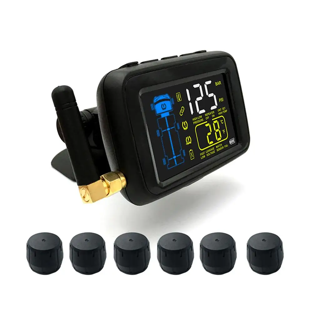 

CAREUD U901 RV DC8V-30V Universal Cars Trucks TPMS Wireless 6 Wheel Tires External Sensor Color LCD With Battery Enhanced Signal