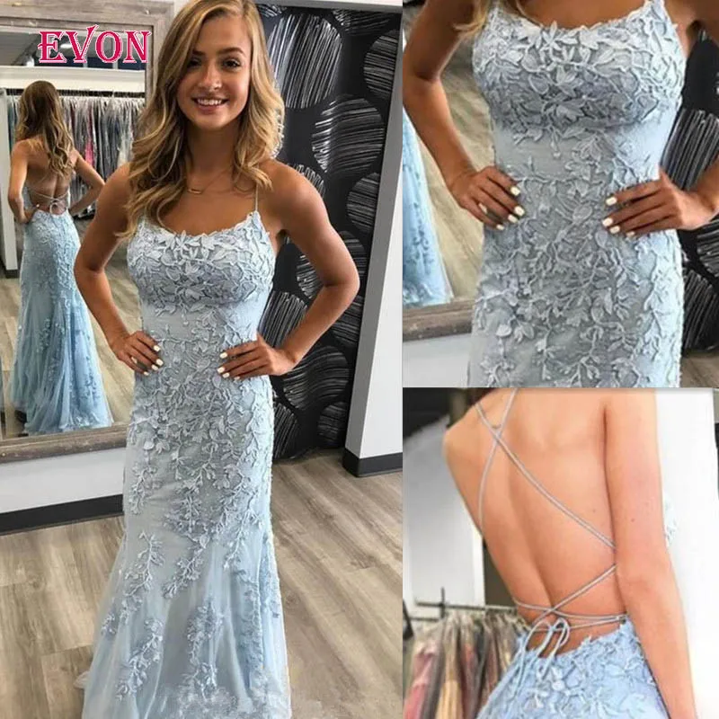 

Elegant Scoop Spaghetti Straps Lace Mermaid Prom Dresses With Back Flexible Strip Formal Party Evening Dresses Vestidos De Gala