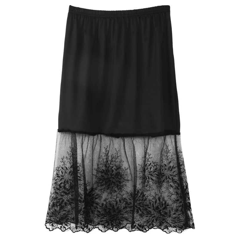 Net Yarn Stitching Fishtail with a Bottom Skirt,Lace Half Slip Skirts Extender Elastic Waist A-line Hollow Petticoat Underskirt