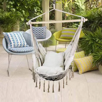 

Macrame Lounging Hanging Rope Hammock Chair Porch Swing Seat for Indoor & Outdoor Garden Patio Yard Bedroom