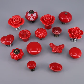 

1PCS Various Red Color Ceramic Drawer Handles Cabinet Cupboard Handles Wardrobe knobs Pull Handles Children Furniture Knob