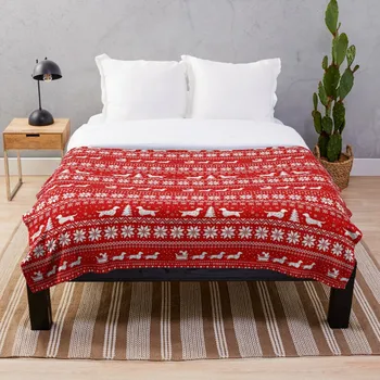 

Dachshunds Christmas Sweater Pattern Blanket Wool Flannel Plush Blanket Bedspread For office Sherpa Blanket Couch Quilt Cover Tr