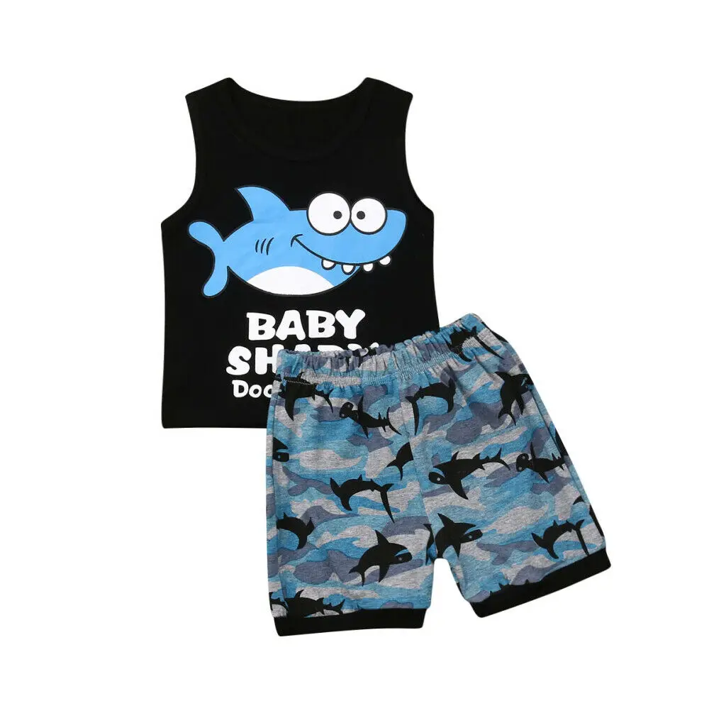 

AU Toddler Baby Boy Clothes Shark Vest Tops T-shirt Short Pants Outfits Clothes Set 0-3T