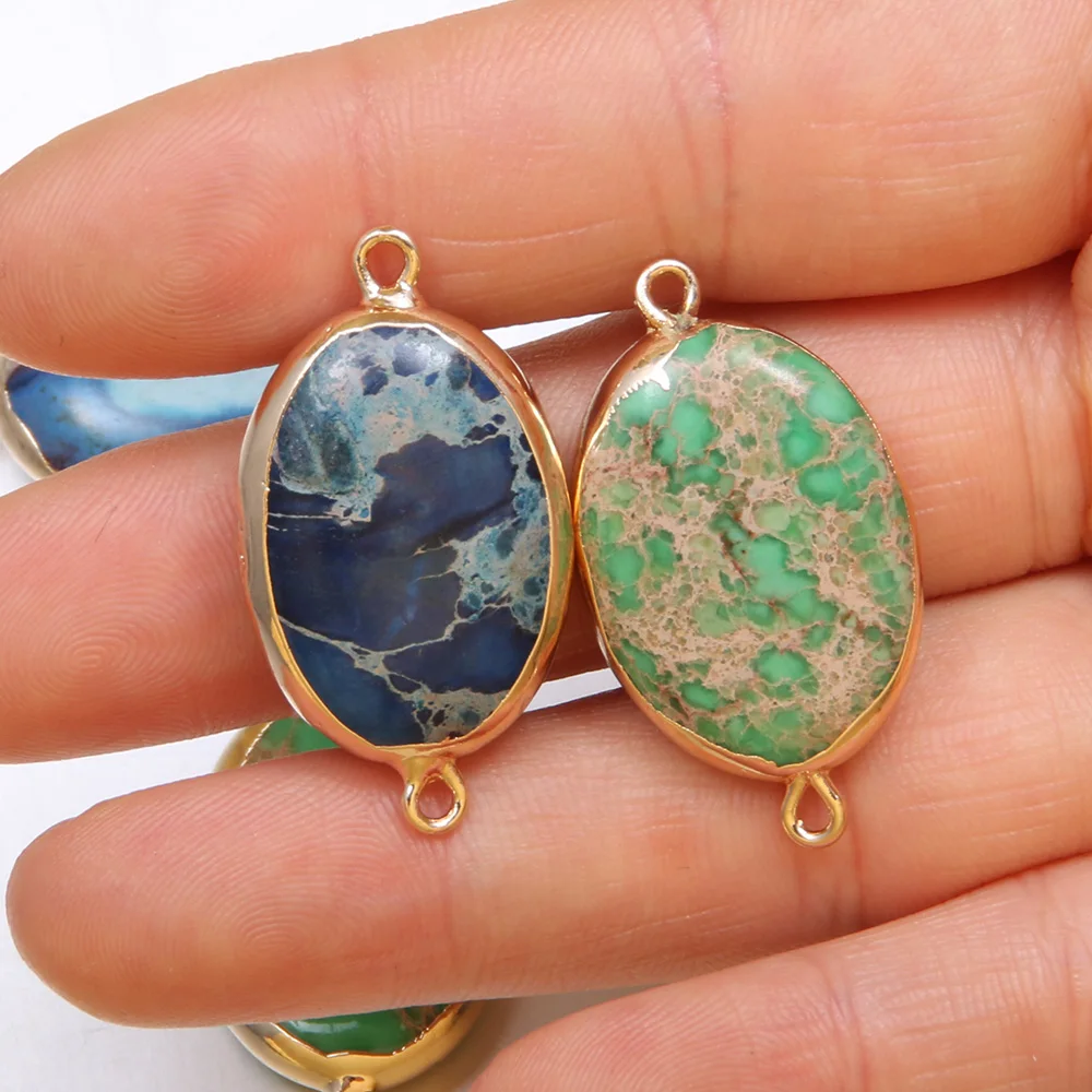 Natural Stone Double Hole Connectors Oval Shape Emperor Stone Pendant