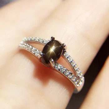 

Per jewelry Natural real star sapphire small ring Free shipping 0.6ct gemstone 925 sterling silver Fine jewelry T20436