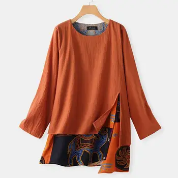 

2020 Spring Printed Patchwork Shirts ZANZEA Vintage Casual Cotton Blouse Women Long Sleeve Irregular Tunic Tops Female Blusas