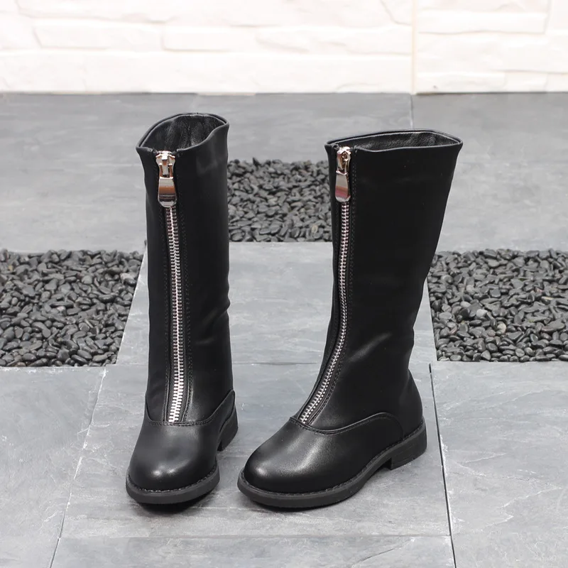 

MXHY winter new girls plus velvet leather high boots baby warm cotton boots waterproof boots for children girl boots Snow Boots