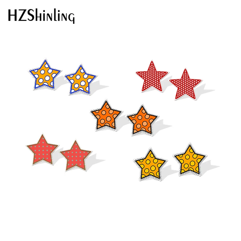 

2019 New Pentagram Acrylic Earring Polka Dot Star Orange Stud Earring Shining Stars Epoxy Resin Earrings Gilfts Women