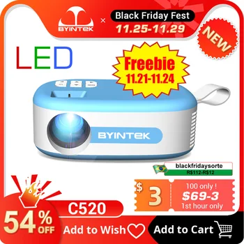 BYINTEK-Mini proyector LED C520 para cine en casa, pantalla LCD portátil con dispositivo de proyección HD 1080P, con mango, para películas y vídeos, 4K