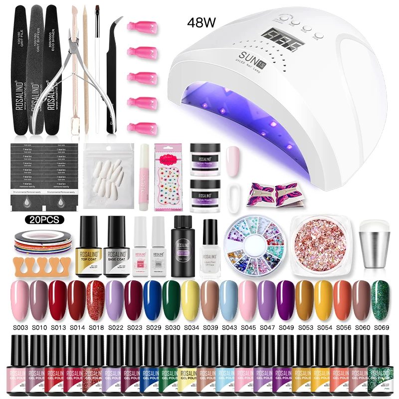 ROSALIND Gel Nail Polish Set Professional Tool Kit Glitter Vernis Semi Permanent Nail Art Base Top Coat UV LED Gel Polish Set