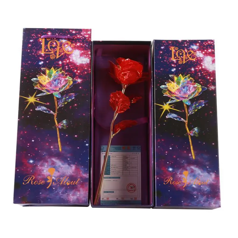 День Святого Валентина роза 24K алюминиевая фольга позолоченная роза любовь подарок свадебный Декор цветок праздничный подарок на Рождество длится навсегда любовь - Цвет: red rose purple box