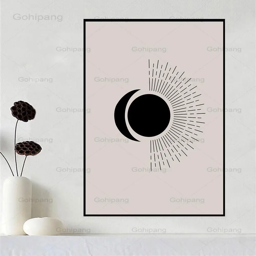

Canvas Posters And Prints Abstract Sun Moon Boho Wall Art Mid Century Art Painting Modern Wall Pictures For Bedroom Decoration