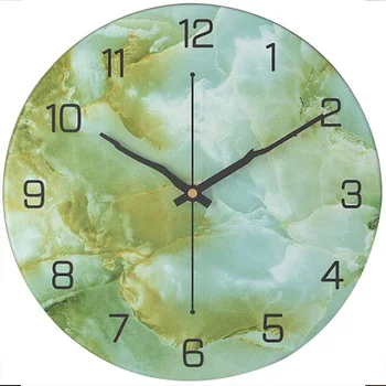 

12 Inch Silent Marble Clock Stylish and Elegant Silent Creative Wall Clock Living Room Decorative Clock (Green)