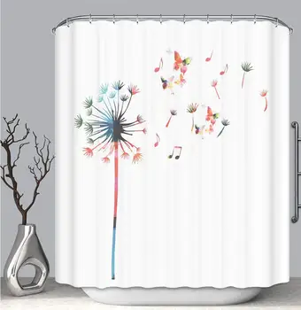 

Color Shower Curtain Liner Anti-Mildew Antibacterial, Colorful Dandelion Background with Butterflies Multi-Color,Custom Shower