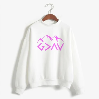 

God Is Greater Than Crewneck Sweatshirt Women Long Sleeve Fashion Faith Hoodie Keep Warm Christian Clothes Jukper Girl Tops