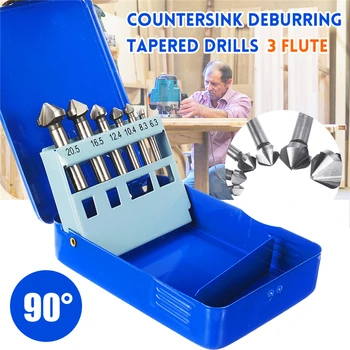 

Round shank 6Pcs 3 Flute 90 Degree HSS Titanium Chamfering End Mill Cutter Countersink Deburring Tapered Drill Bit Set 6.3-20.5m