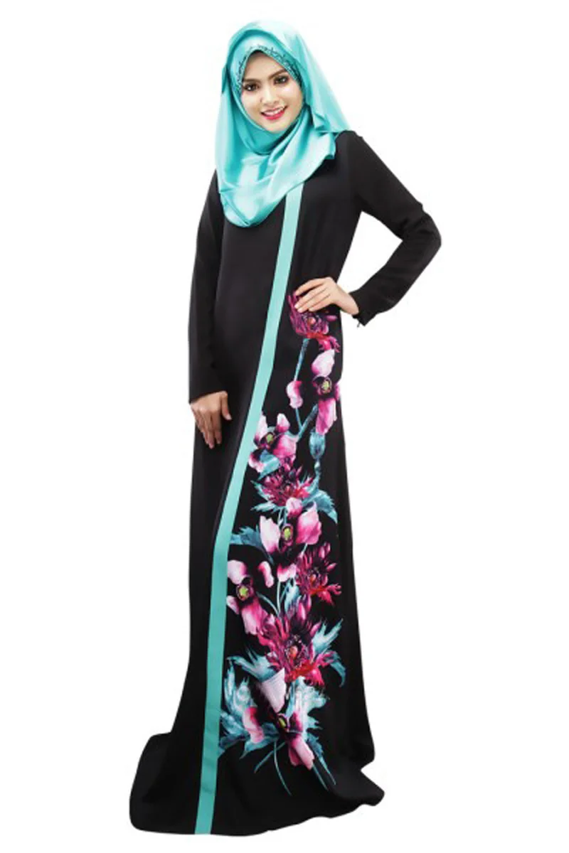 

1pcs Muslim national long skirt digital printing multi-color multi-yard Arab gown 017