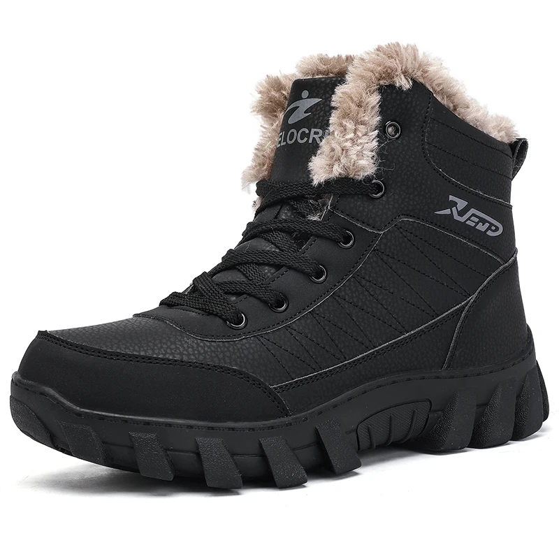 

High Quality Brand fashion Black genuin leathere Men Boots Warm Ankle Snow Boots Winter Add cotton Men Shoes Plus Size 39-48