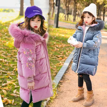 

Girls Warm Winter Coat Artificial Hair Fashion Long Kids Hooded Jacket Coat for Girl Outerwear Girls Clothes 4-12 Years Old