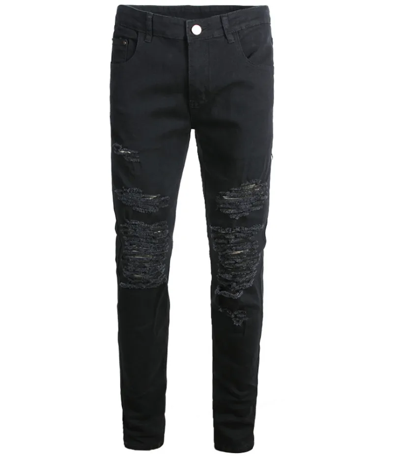 

Men Solid Holes black Jeans New Fashion Male Slim elastic cowboy trousers stretch stuff Jeans Size 28-42