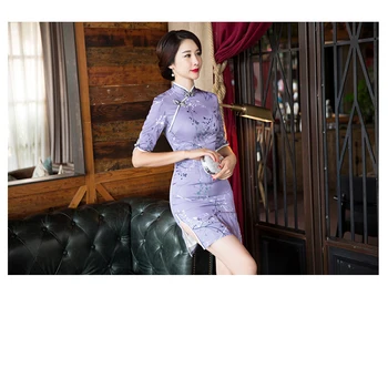 

Chinese Traditional Cheongsam New mid-sleeve short style Cheongsam Printed Cheongsam Slender Fashion Cheongsam Elegant Qipao