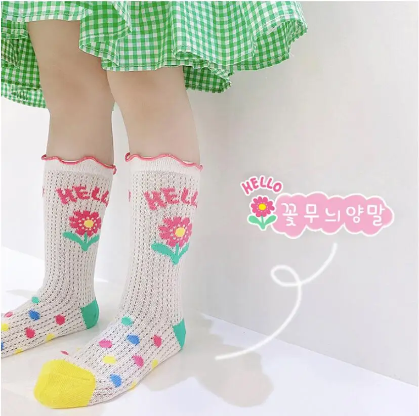 

Sweet Korean Style Toddler Girl Knee High Socks Summer Newborn Baby Vintage Flower Embroidery Princess Socks Fashion Mesh Socken