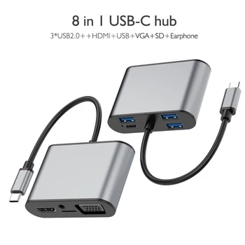 

USB Type C Hub HDMI Converter 8 in 1 Type C to HDMI USB 3.0 PD VGA SD/TF Card Reader Multiport Adaptor for Notebooks