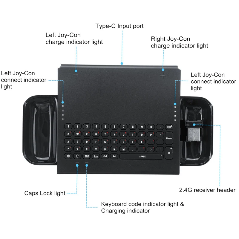 2,4G Беспроводная игровая клавиатура для N-Switch для JoyCon Беспроводная клавиатура для планшета