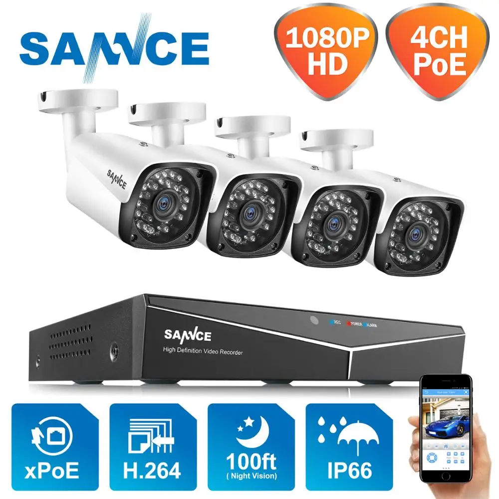 Система видеонаблюдения SANNCE 4 канала HD 1080P XPOE IP камеры 2 м|system cctv|system security camerasystem